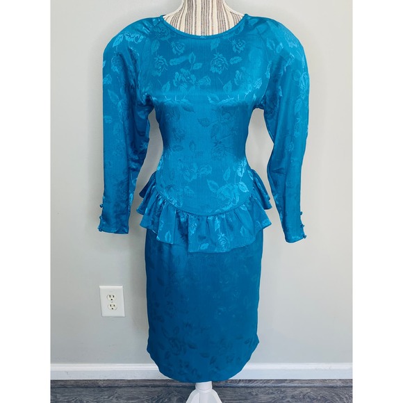 Vintage Justine Todd Floral Jacquard Peplum Sheath Dress Size 8 Cocktail Event - Picture 2 of 10